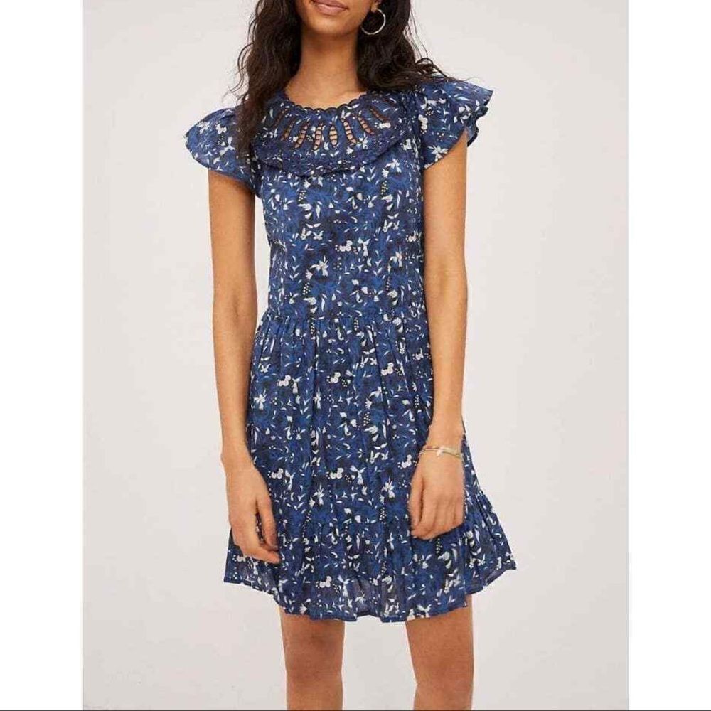 Anthropologie Othilia Dessa Ruffled Mini Dress In Blue Motif Size M